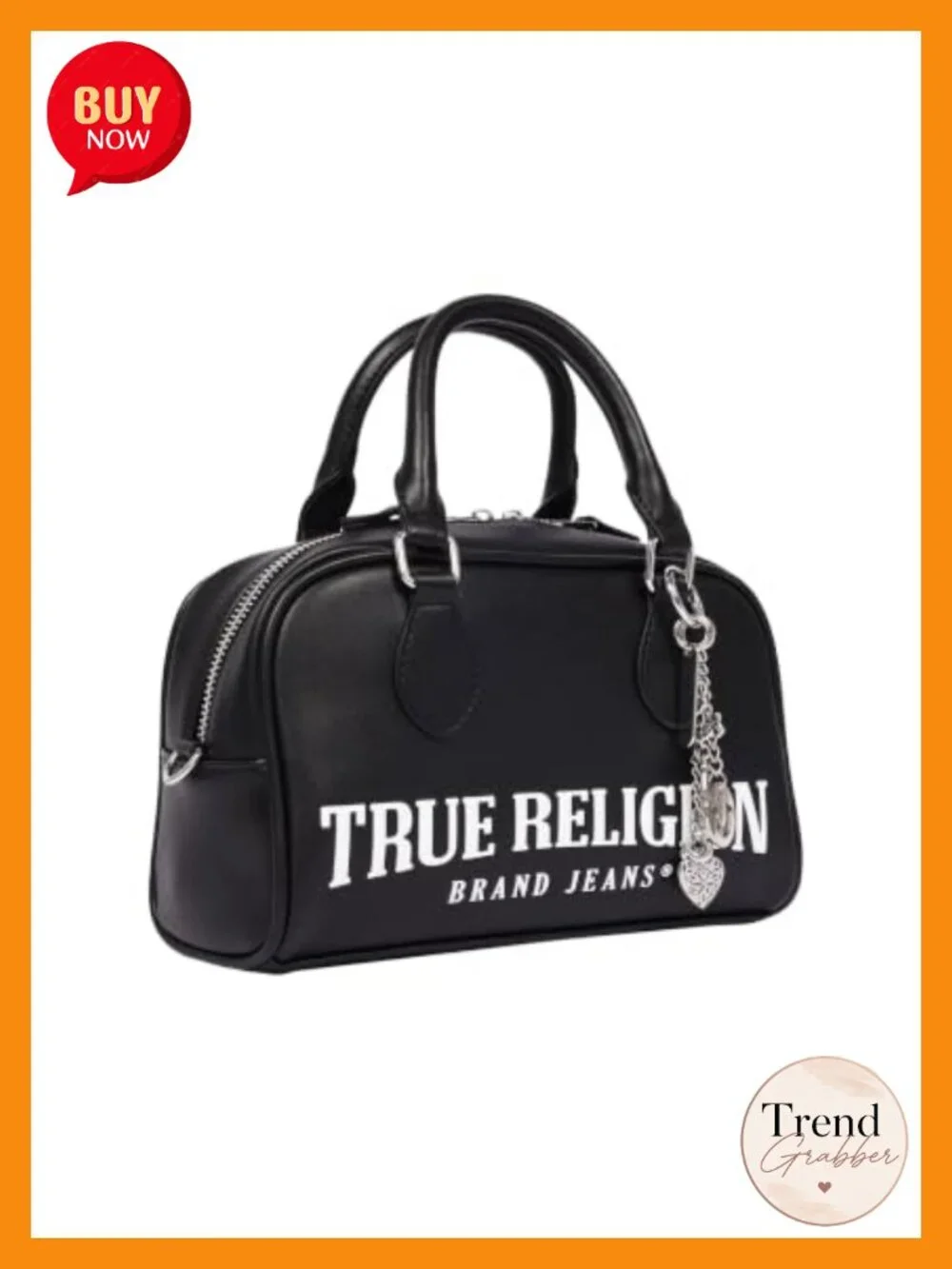 Black Bombe Satchel with Logo Print and Charm